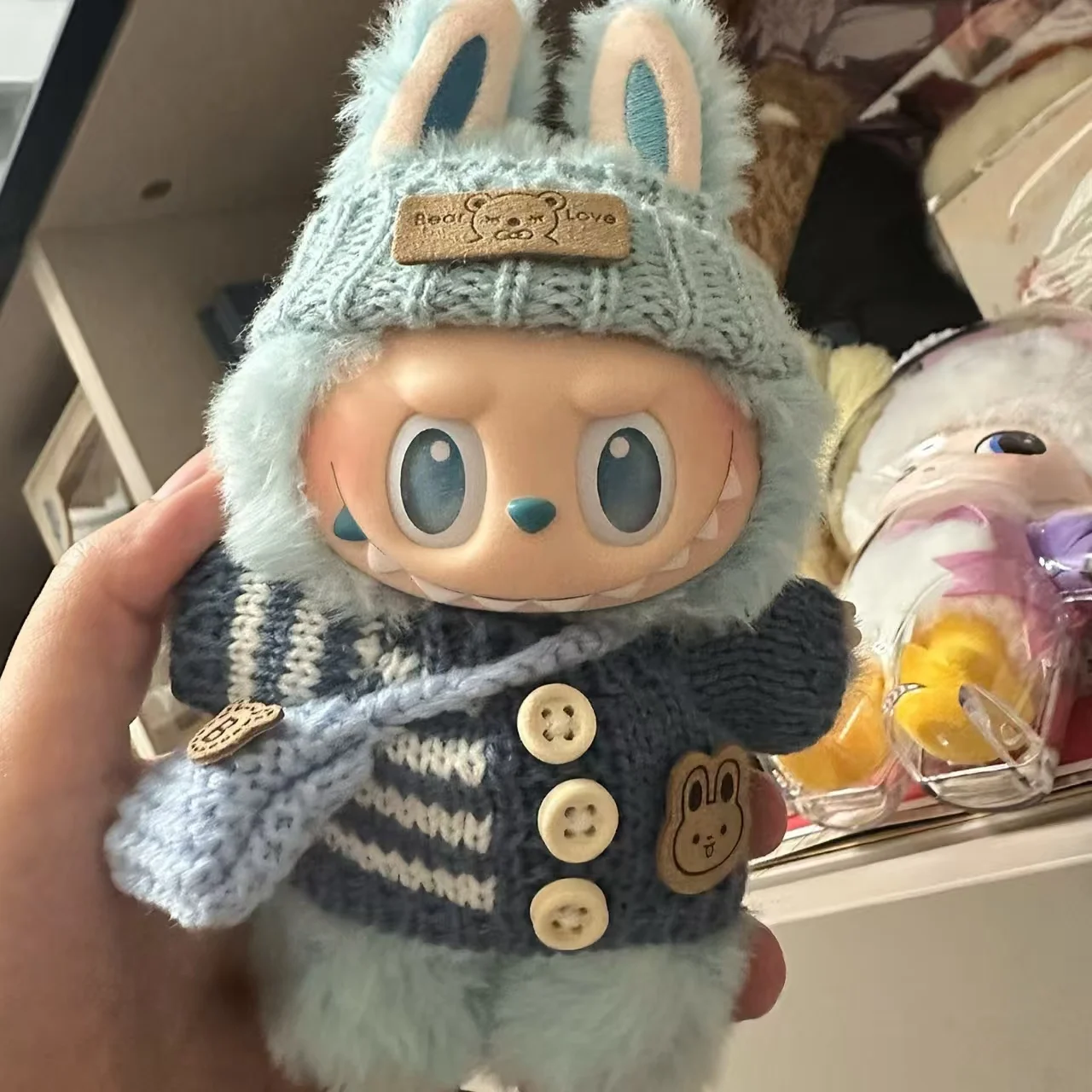 

For 15-17 cm Labubu v1/v2/v3 Clothes outfit Labubu Sitting Party Sweater bag Bear Label Scarf Hat Dolls Accessories