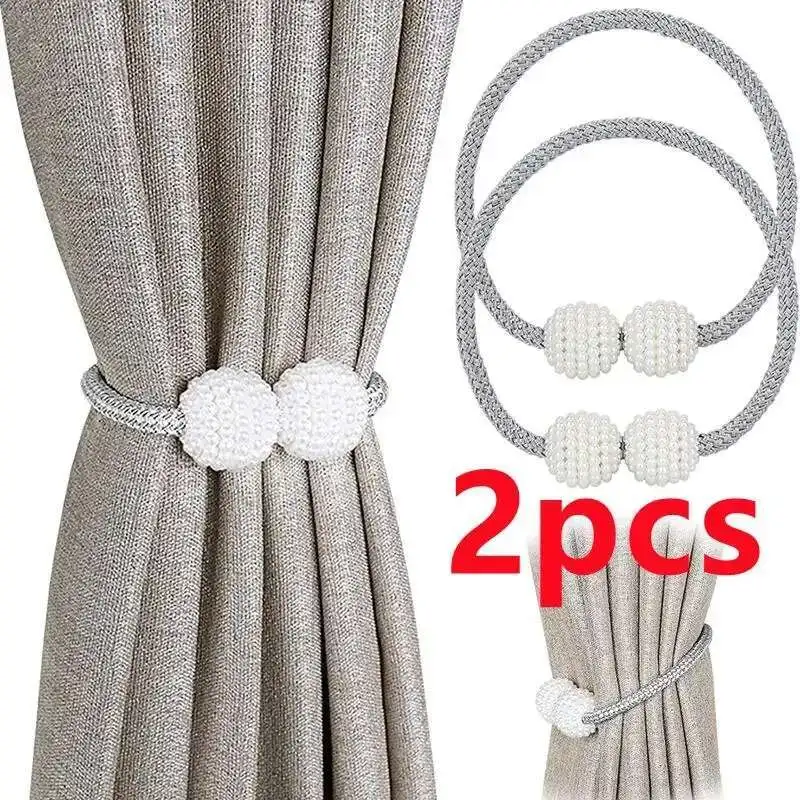 2PCS Pearl Magnetic Clip Holders Clips Hanging Ball Buckle Tie Back Curtain Decor Accessories