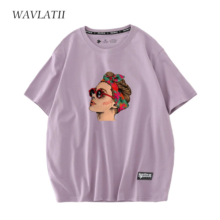 WAVLATII Women Fashion New T Shirts Lady Black Casual Cotton Short Sleeve Tees Female Summer White Printed Tops WT2222