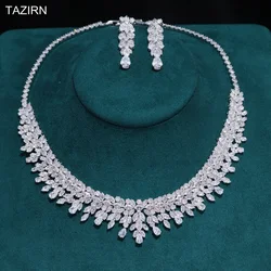 TAZIRN Arabic Dubai 5A Cubic Zirconia 2PCS Wedding Jewelry Set for Women Party Banquet Handcrafted CZ Necklace and Earrings Gift