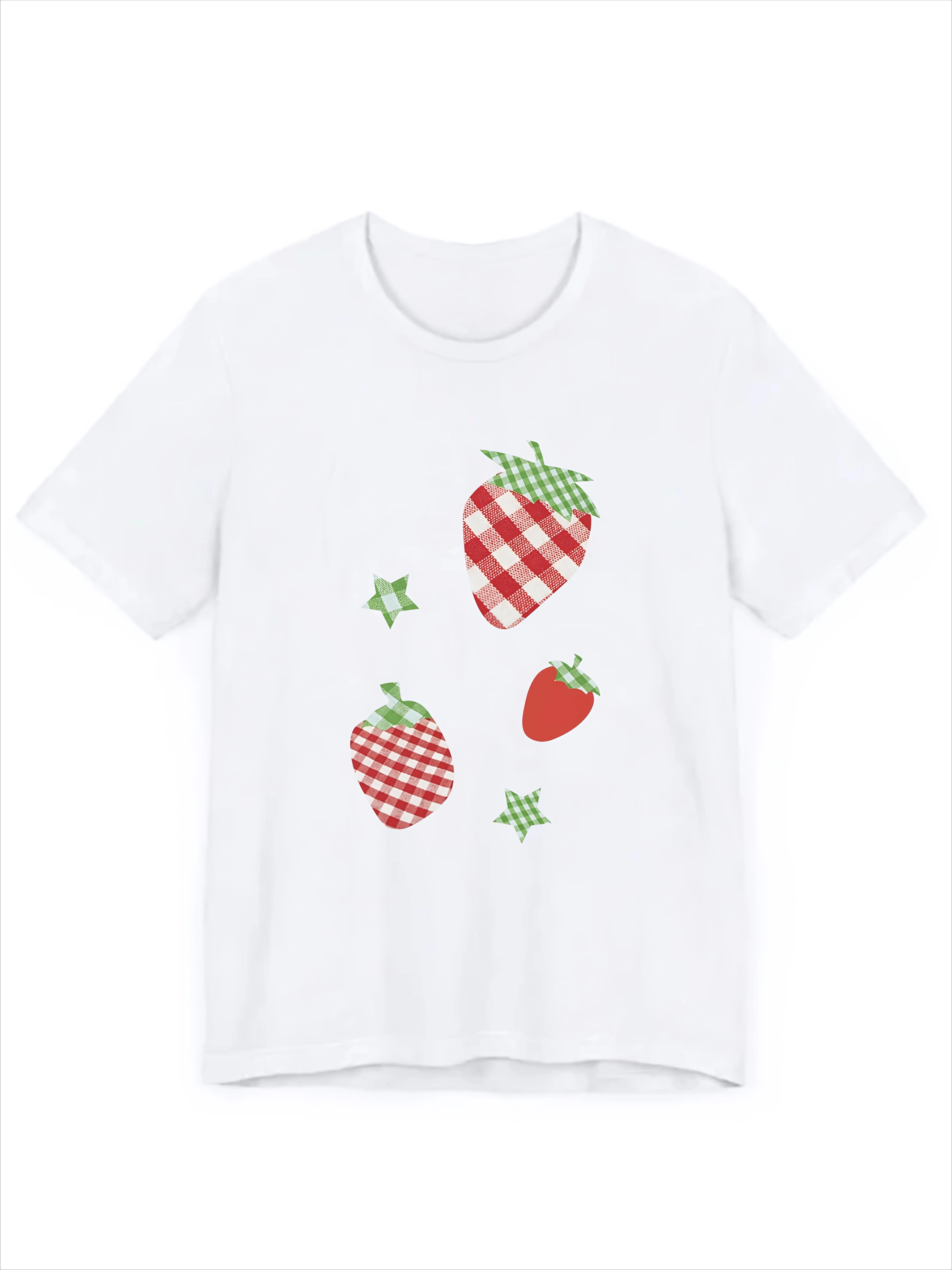 Cute Checkered Strawberry Graphic T Shirt Women Summer Short Sleeve Gingham Fruit Kawaii Clothes with Many Korean Reviews Women