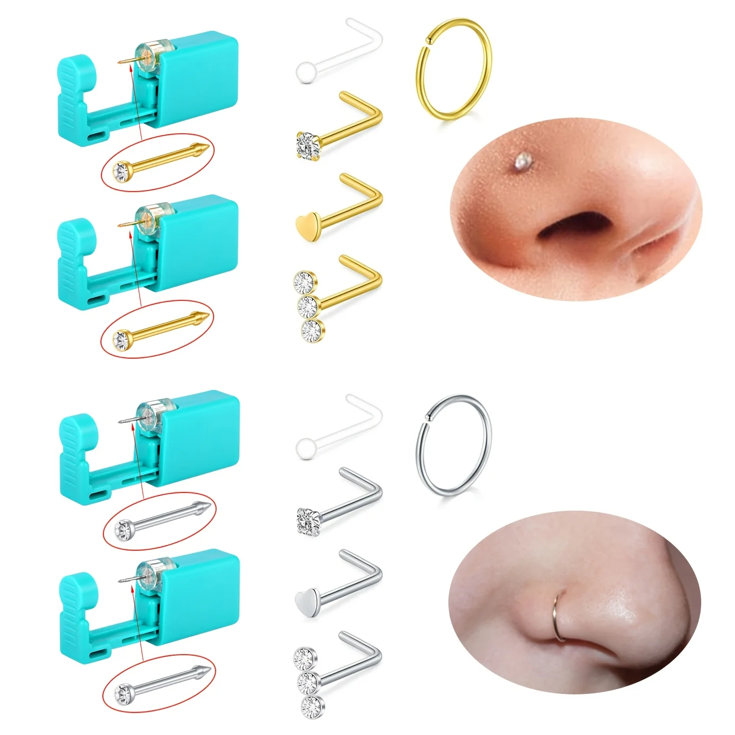 7pcs Nose Piercing Kit with Disposable Piercing Gun