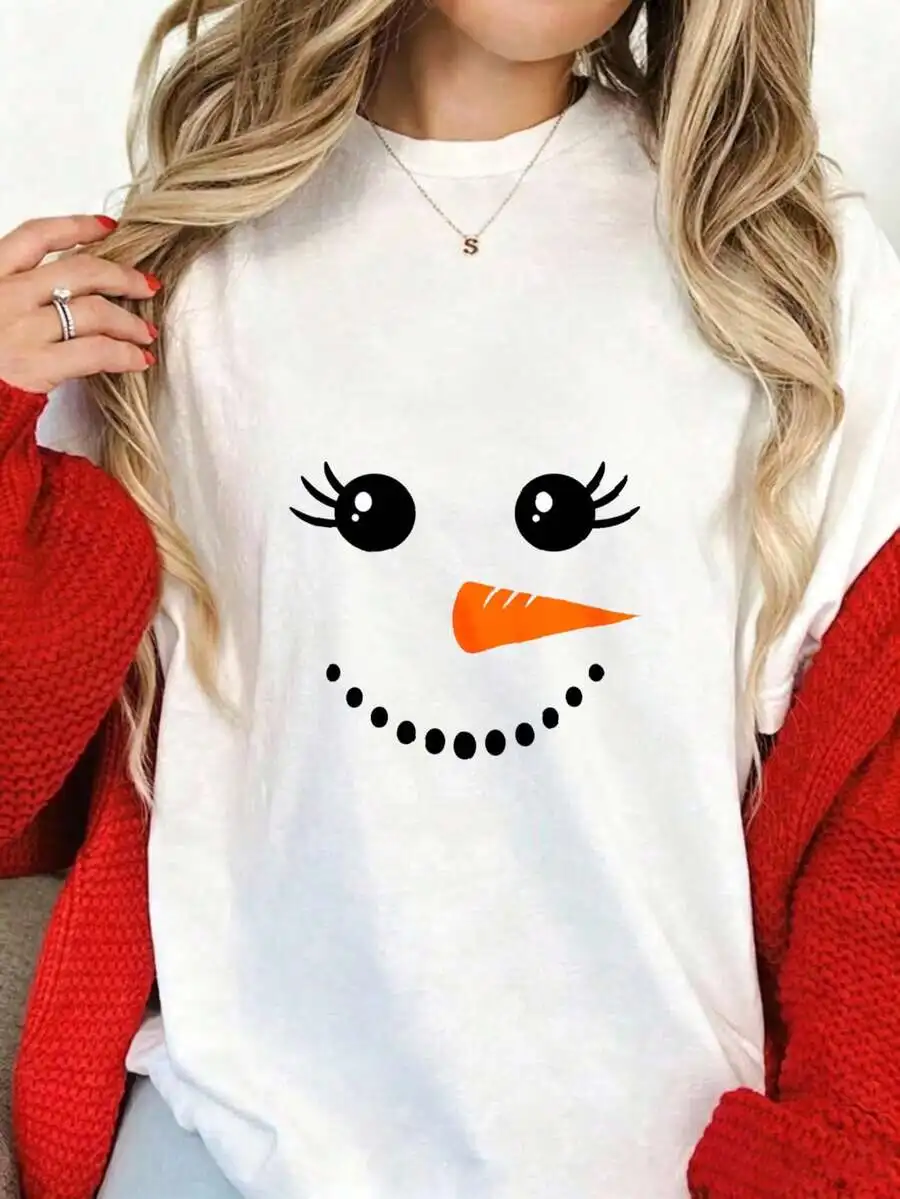 Women's Vintage Graphic Tee Snowman Graphic Cotton Crewneck Short Sleeve Regular Fit Casual Top Winter Holiday Outfit Gift Idea