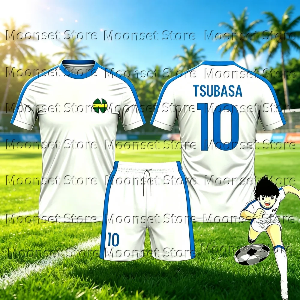 New 2 Piece Outfit Children Tracksuit Captain Tsubasa Football No.10 T Shirt Can Choose T-Shirts Or Shorts Kids Clothes Set