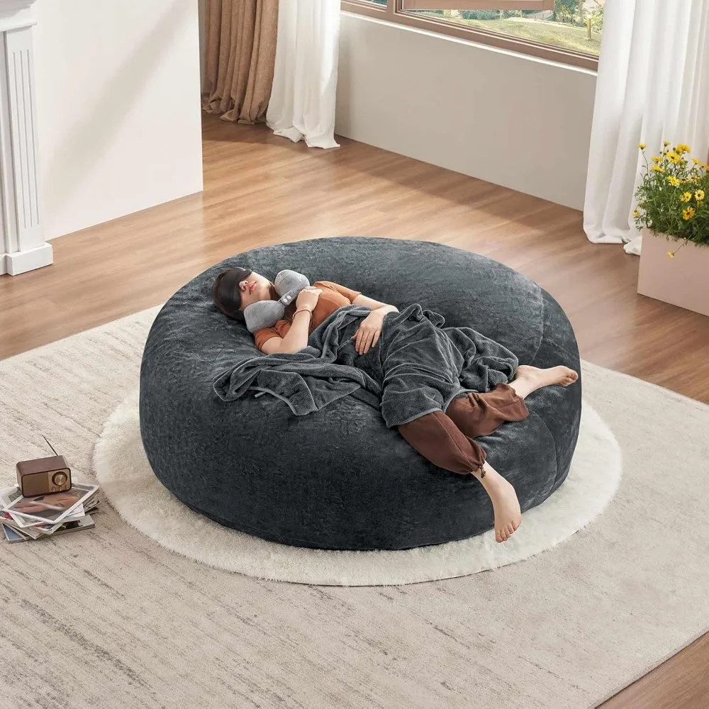 كراسي بين باج كبيرة الحجم بطول 6 أقدام للبالغين، كرسي بين باج مع حشو متضمن، كرسي بين باج العملاق مغطى بغطاء من الفلانيل #2