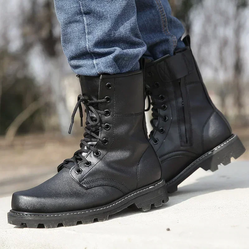 Men Steel Toe Work Safety Shoes Tactical Bota Combat Boots Men Casual Boots Puncture Proof Insurance Shoes Motorcycle Boots