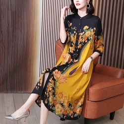 Temperament Silk Dress 2024 Spring Summer New Loose Large Size Long Dresses Women High End Fashion Printed Maxi Dress Vestidos