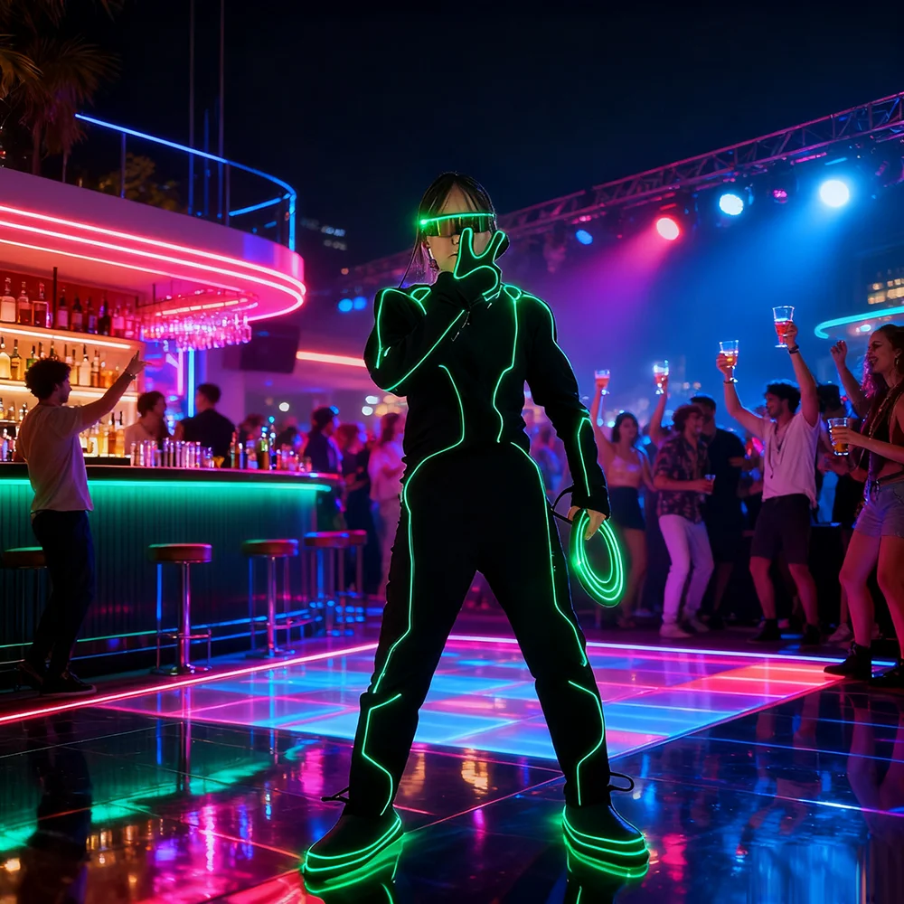 

Led Disco DJ Dancer Costume Suits Fiber Optic Light Up Color Change Outfit for Party Dress man costume