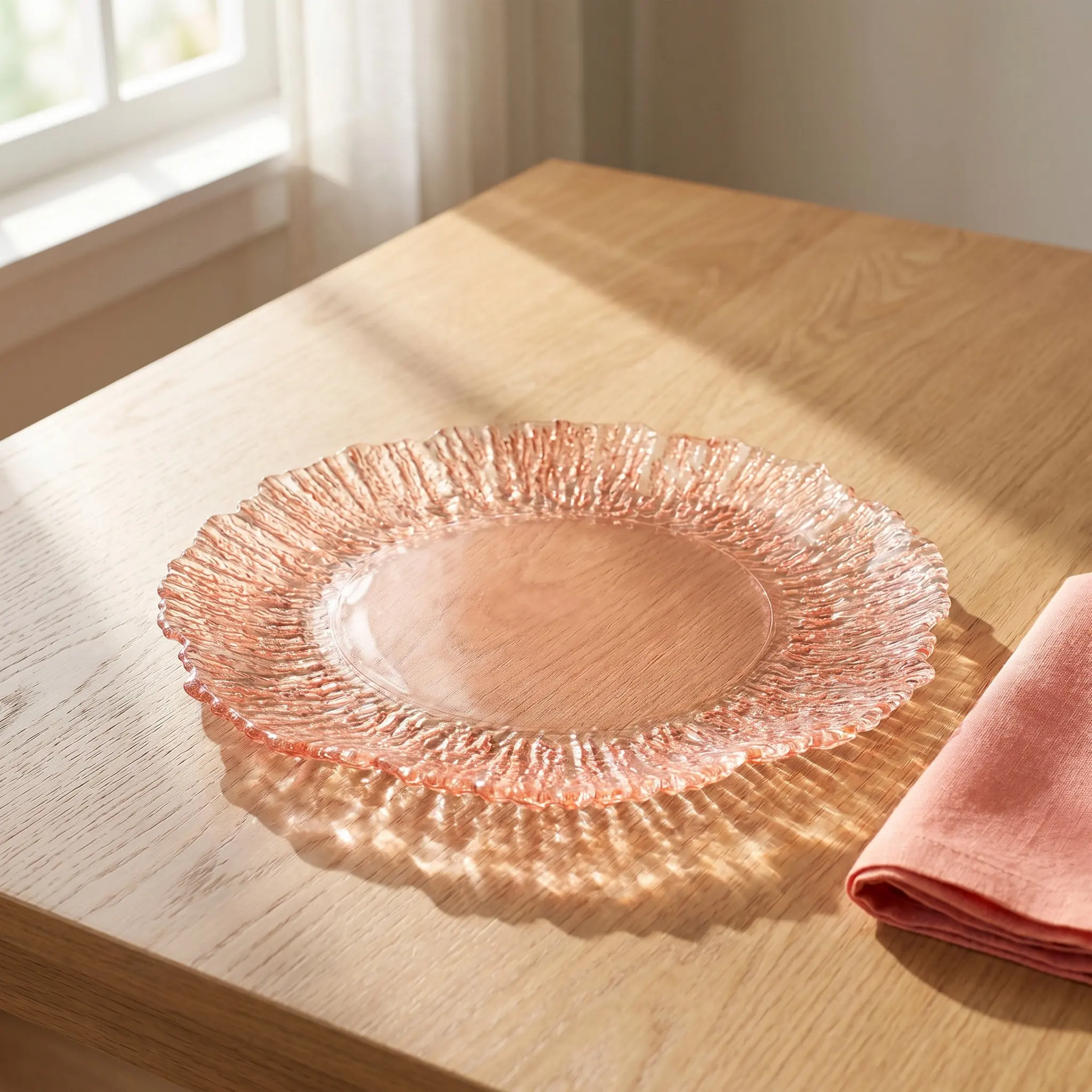 Flower Glass Charger Plate Sunflower Pattern 10.5 Rose Gold Glass Charger Decorative Serving Dish Wedding Dinner Party Banquet