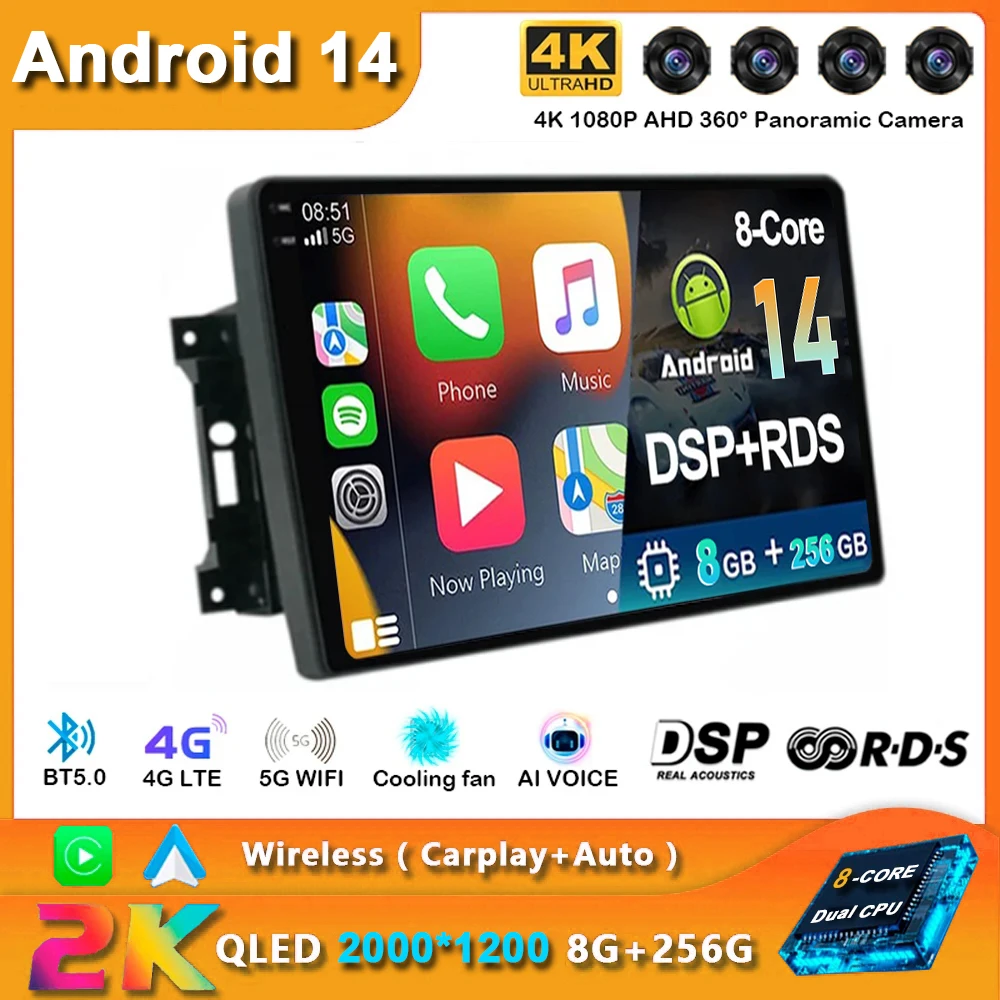 Android 14 Auto Car Radio For Jeep Compass Grand Cherokee Wrangler Chrysler Sebring Town Country Dodge Charger Multimedia Player