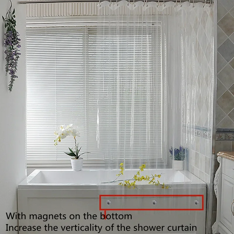 Magnetism Clear Shower Curtain Liner Waterproof  Plastic Bath Curtains Liner Transparent Bathroom Mildew PEVA with Magnet