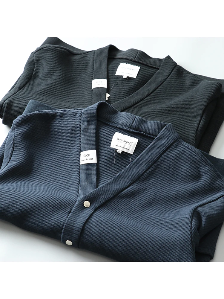 

Retro Full Cotton V-Ne Sweatirt Cardigan Jaet Loose Fit Casual Spring Autumn Men's Faion Outerwear