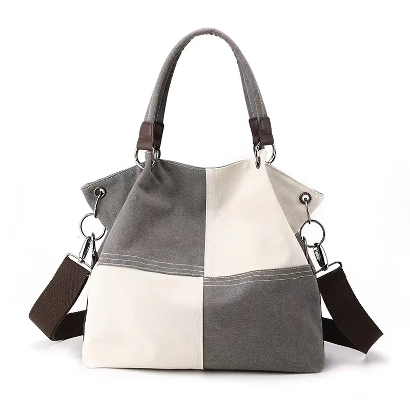 Canvas Women's Bag Splicing Tote Bag Large Capacity Handbag Fashion Lady Shoulder Bag Messenger Bag