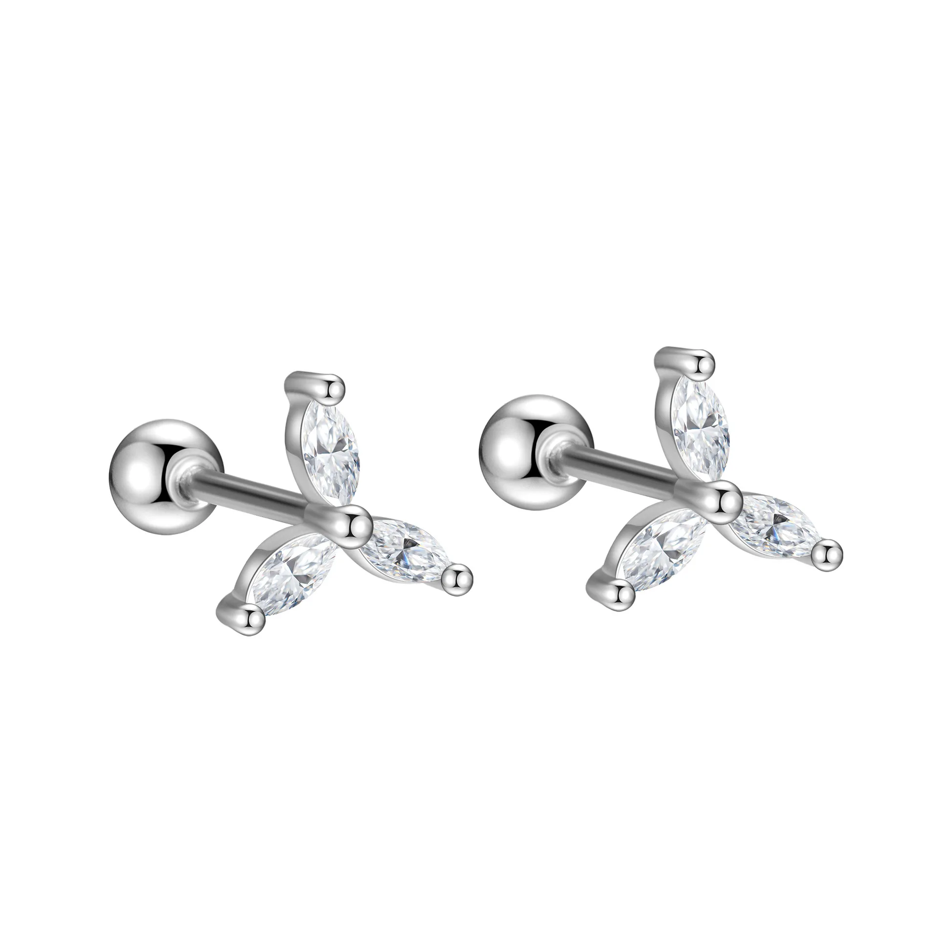 925 Sterling Silver Shiny Zircon Windmill Screw Earrings for Women's Fashion Creative Design Earrings