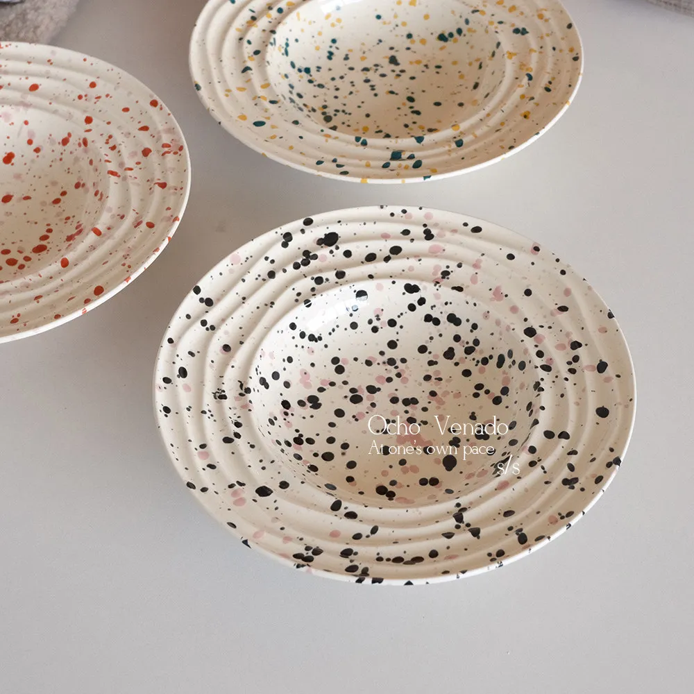 Ins Underglaze Color Splashed Ink Plate Nordic Style Ceramic Round Tablewares 2026 New Western Restaurant Pasta Plates