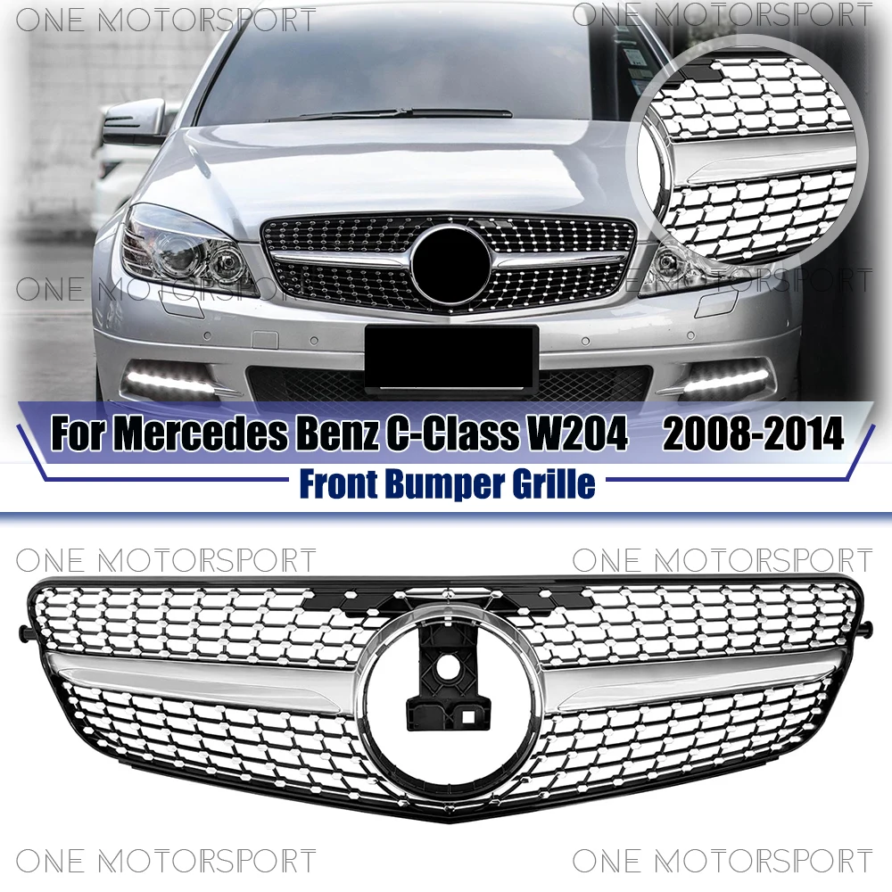 

Chrome Silver Diamonds Style Racing Grille Bumper Grilles For Mercedes Benz C-Class W204 2008-2014 C200 C230 C250 C280 C300 C350