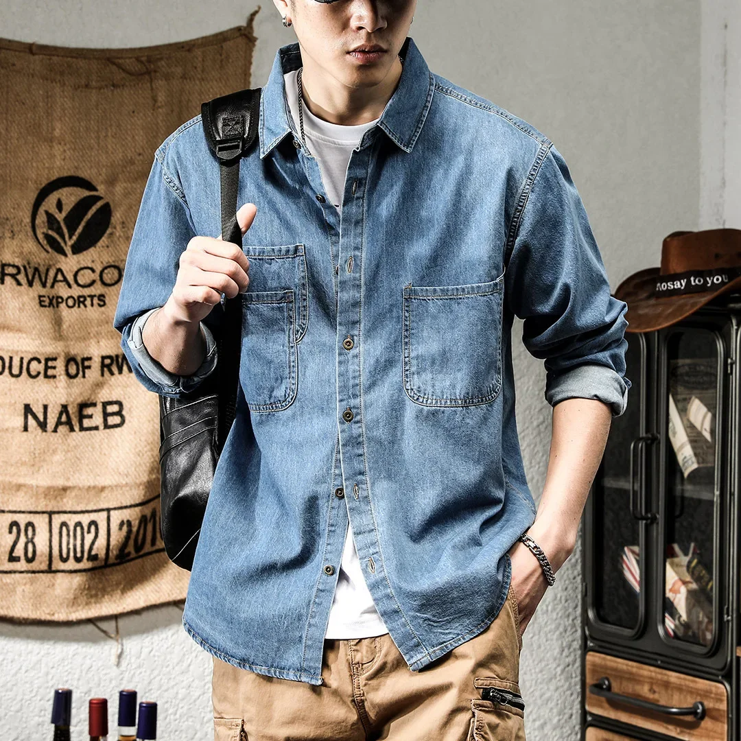 Spring Season American Style Vintage Men's Denim Work Shirt Long Sleeve Casual Fashion Trendy Versatile Jacket For Men