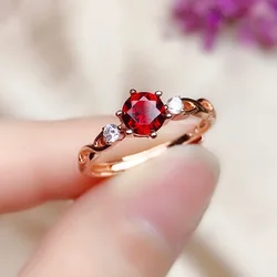 18K Gold Plating Blood Red Garnet Ring 0.5ct 5mm VVS Grade Natural Garnet Silver Ring 925 Silver Gemstone Jewelry