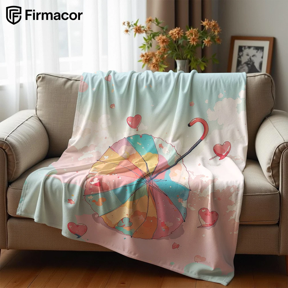 Pastel Umbrella Art Lightweight Microfiber Soft Christmas Fleece Blanket Warm Cozy Throw for Bed Sofa Office Travel All Season