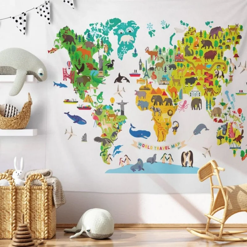 VIKAMA abstract world map tapestry  Living Room Decor Soft Tapestry Resistant to dirt room decoration Aesthetic