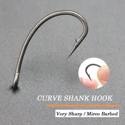 20pcs Carp Fishing Hooks With Micro Barbed High Carbon Steel PTFE Coating Curve Shank Hook For Feeder Fish Accessories Tackle