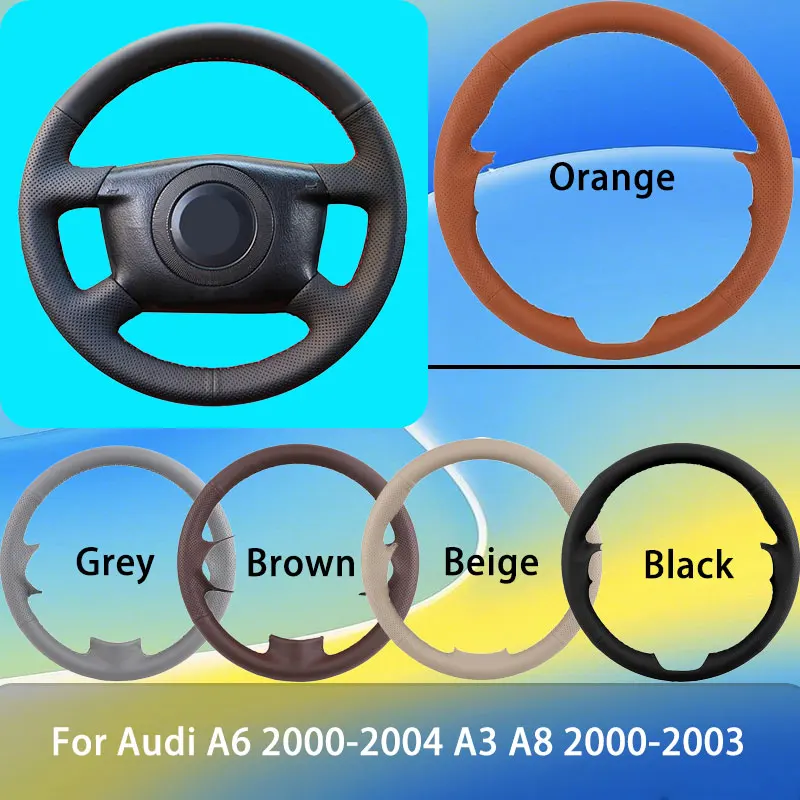 

Custom Artificial Leather Car Steering Wheel Cover For Audi A6 2000-2004 A3 A8 2000-2003 Automotive Grip Anti Slip Breathable
