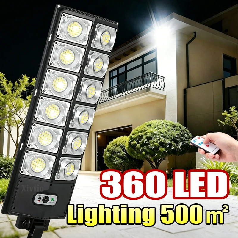 360LED Outdoor Led Solar Lamp with Remote Control Motion Sensor Street Light Waterproof Exterior Solar Light Garden Yard