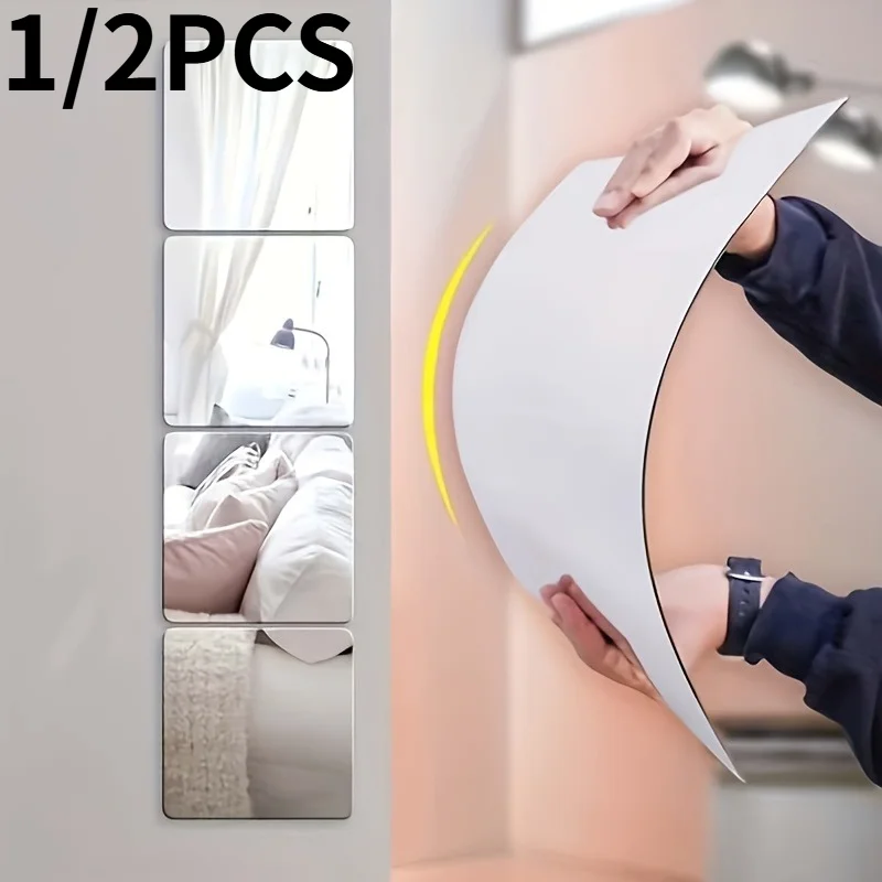 1/2-teiliges Acryl-Spiegel-Set – bruchsicher, polierte Wanddekoration für Heimfitnessraum, Schlafzimmer & Badezimmer, Schminkspiegel