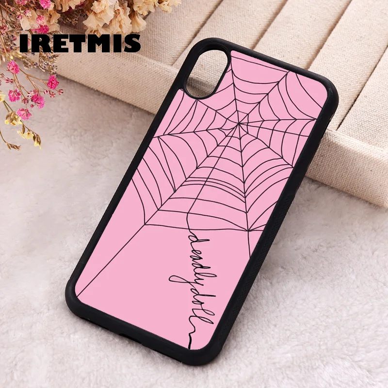 Iretmis Phone Cover Case For iPhone X XS Max XR 11 12 13 PRO MINI 14 15 16 Plus Rubber Silicone TPU Pink Spider Web