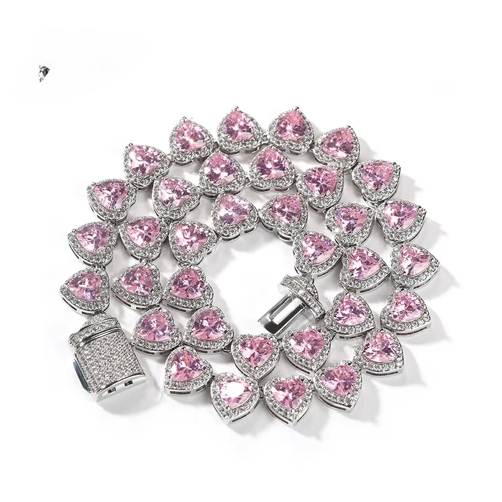 

Ожерелье с цирконием в форме сердца и розовым, зеленым камнем, колье в форме сердца для женщин и мужчин, ювелирные изделия в стиле хип-хоп, подарок на день Святого Валентина