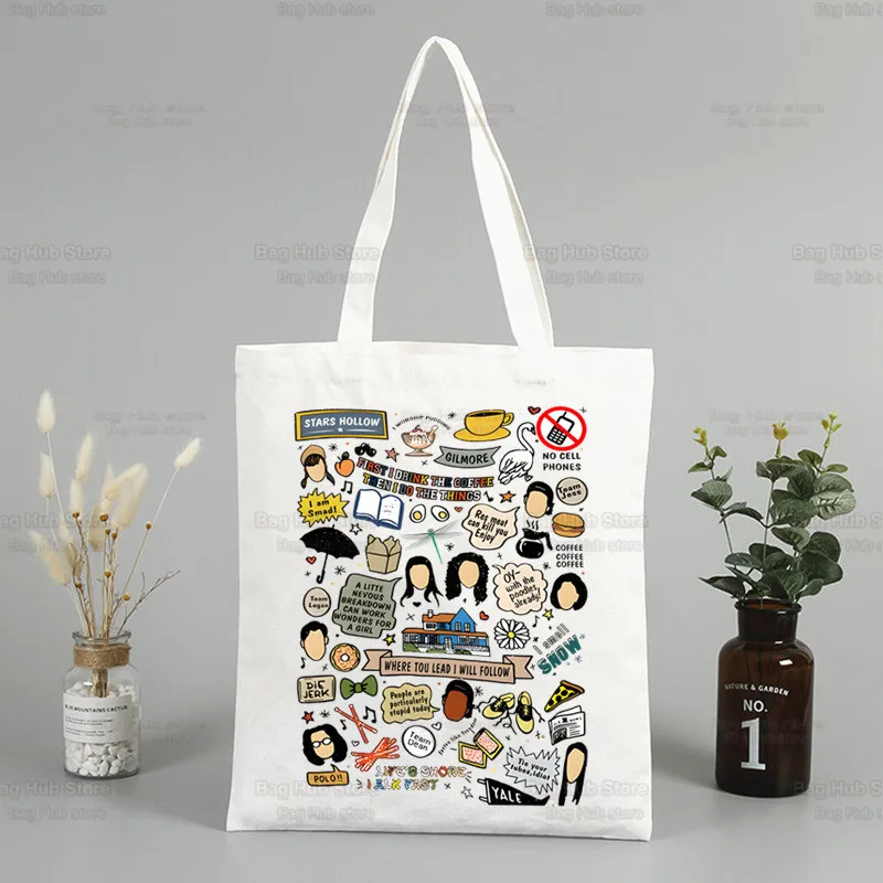 Gilmore-Sac à provisions en toile réutilisable pour filles, sacs de dessin animé, QueTote, imprimé Luke, Harajuku Art, dames