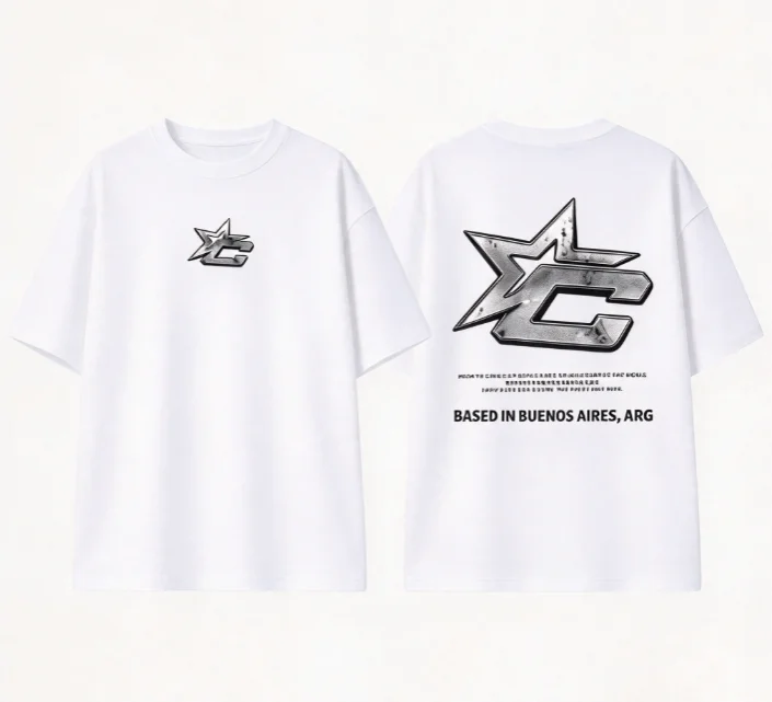 2026 new Double Sided Metallic Star Graphic T-shirt Men Black Short Sleeve Unisex Street Casual Top