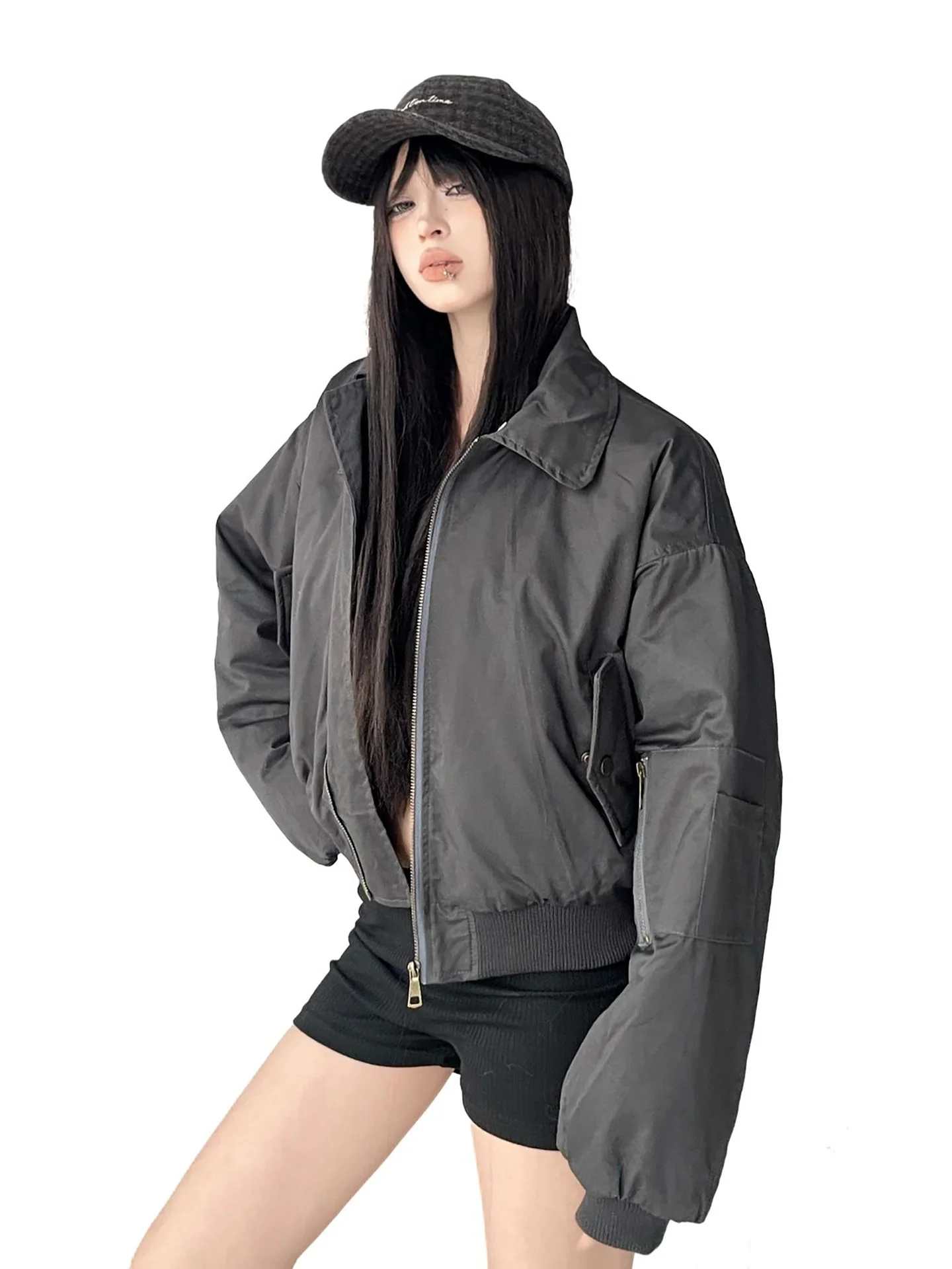 American Sle Loose Fit Thi Warmer Baumwoll-Parka-Mantel für Damen, Winter-Faion-Oberbekleidung, ort Länge, Reißverschluss