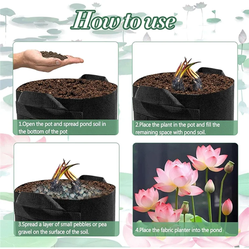 VELIF-8Pack Lily Plant Pots For Pond, Thickened Nonwoven Plant Fabric Pots With Handles,Durables Breathe Reusable Plant Bags
