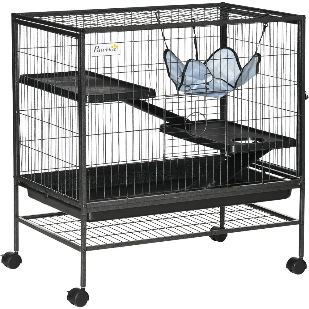 

Small Animal Cage with Wheels, Pet Playpen for Rat, Syrian Hamster, Kitten, Ferrets, Chinchillas with Bottom Storage Shelf, Rem