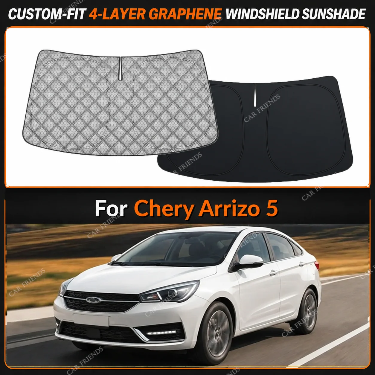For Chery Arrizo 5 Custom-Fit 4-Layer Graphene Windshield Sunshade Reflective Gray-Silver Surface Helps Reduce Direct Sunlight