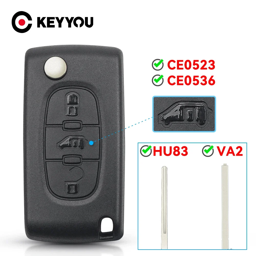 KEYYOU 1 SZTUK Nowy 3-przyciskowy do Peugeot Partner Citroen Berlingo HU83 VA2 Blade CE0523 CE0536 Flip Remote Car Key Case Shell Fob