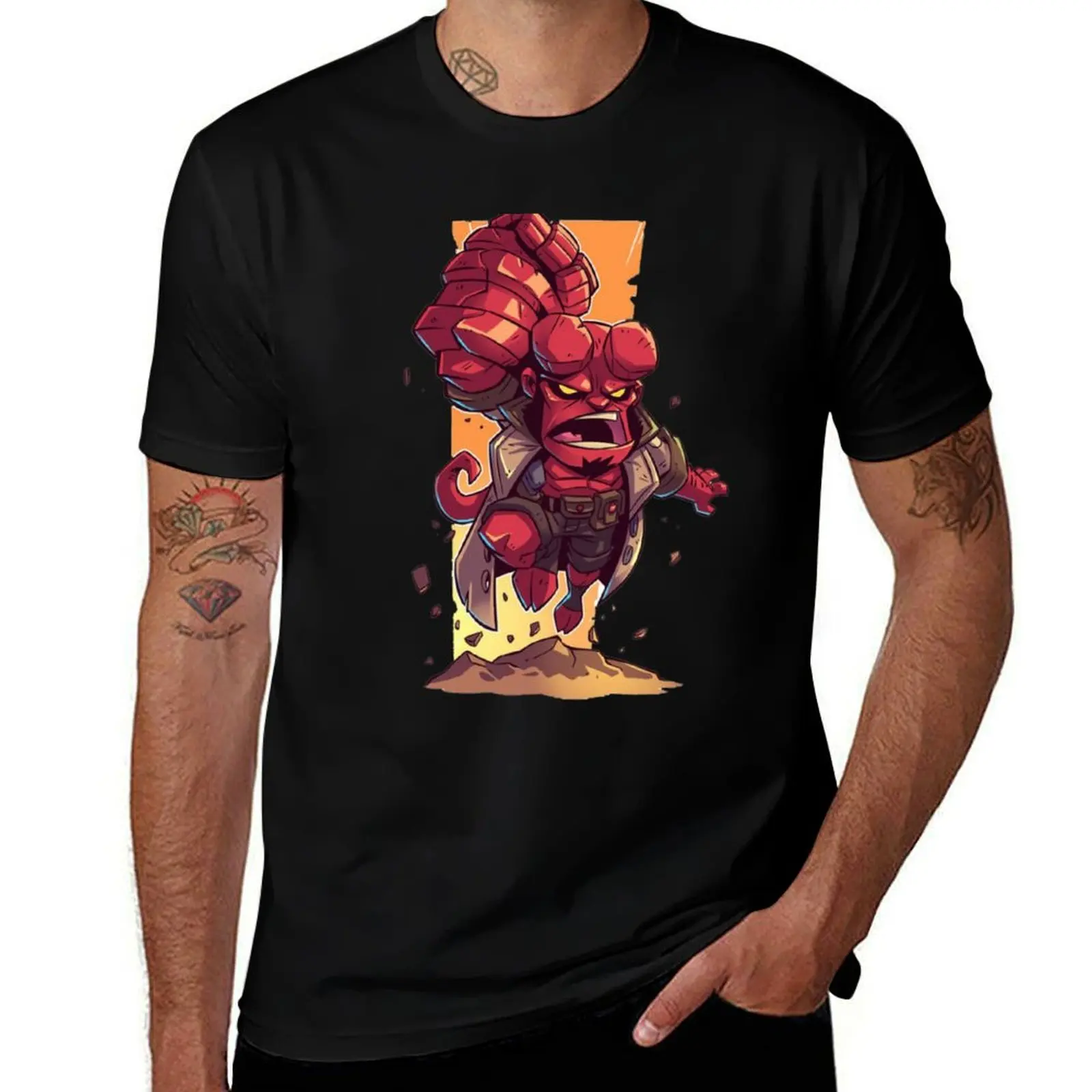 Hellboy ?s Coming T-Shirt Simple Line Art Print Tee T-Shirt