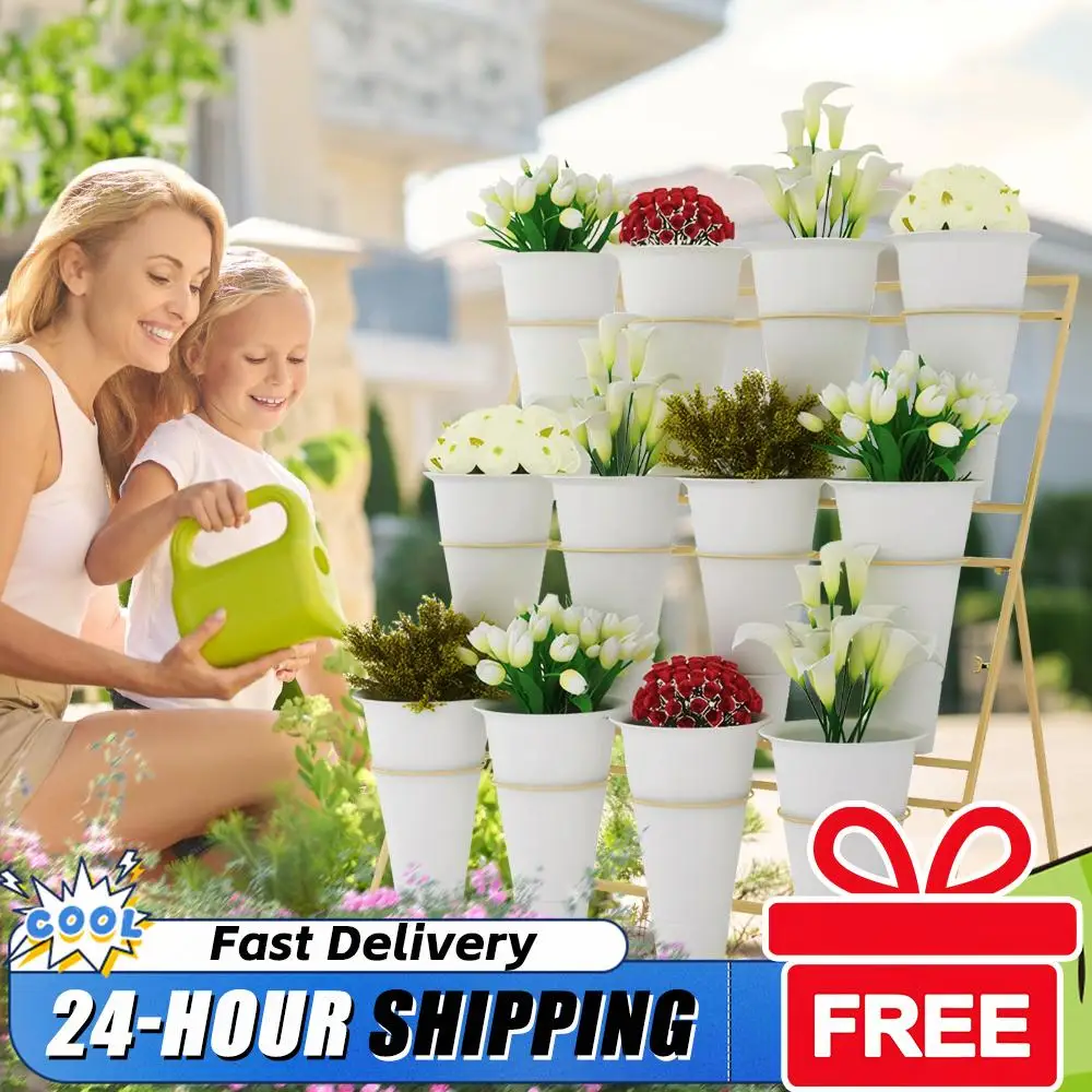

Набор из 12 конических подставок для растений, белые пластиковые цветочные горшки большой емкости для дома, патио, балкона, сада