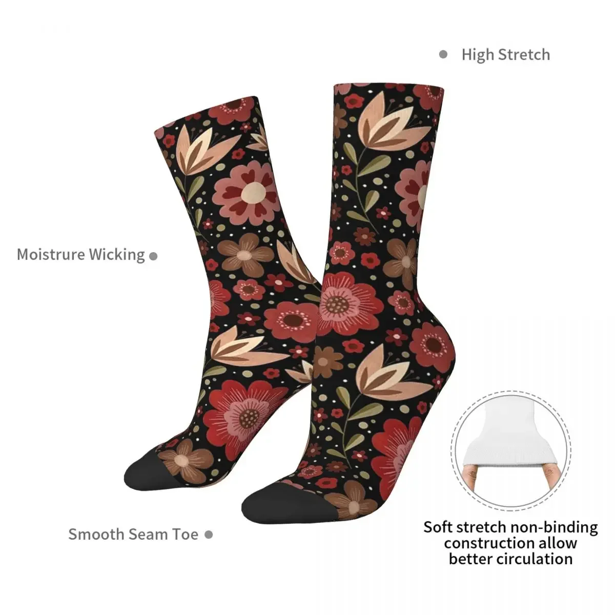 Summer Floral Pattern Socks Harajuku Super Soft Stockings All Season Long Socks Accessories for Unisex Birthday Present