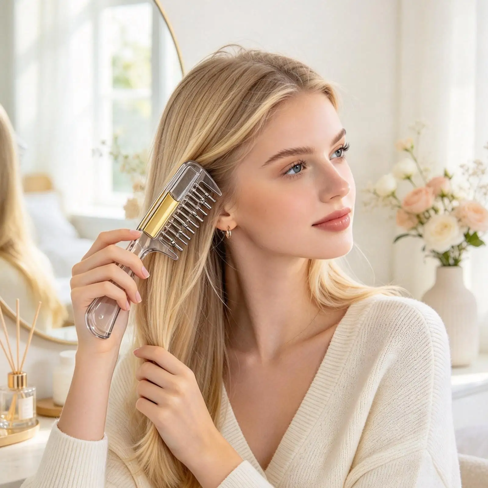 Scalp Oil Applicator Comb Visible Massage Dispenser Comb with Roller Scalp Hair Oil Applicator for Showering Daily Spa Travel