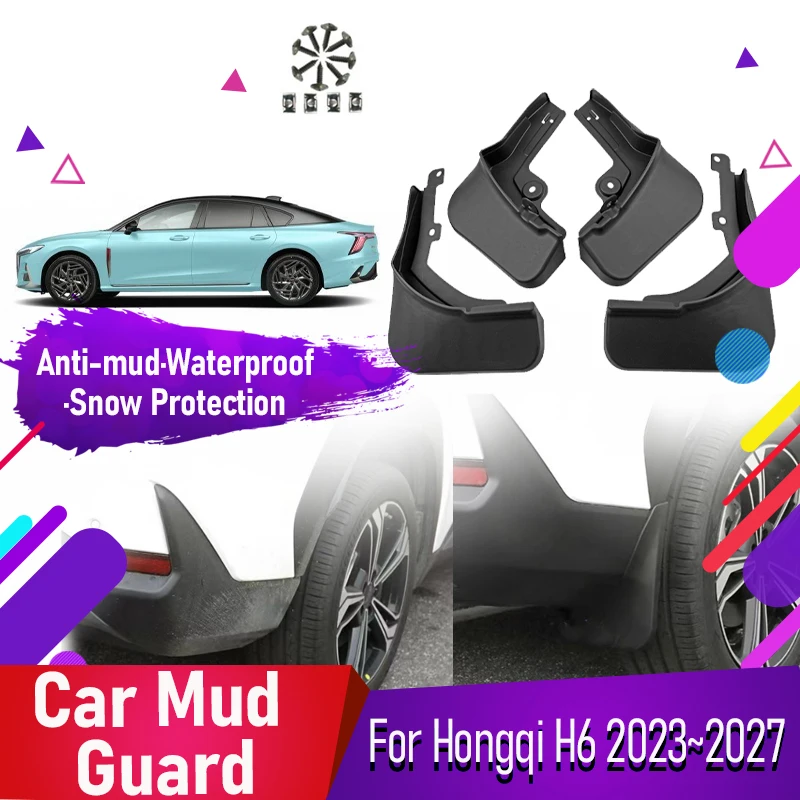 

4PCS Car Mud Guards For Hongqi H6 2023 2024 2025 2026 2027 ABS Fender Flare Mudguard Mudflaps Front Rear Wheel Auto Accessories