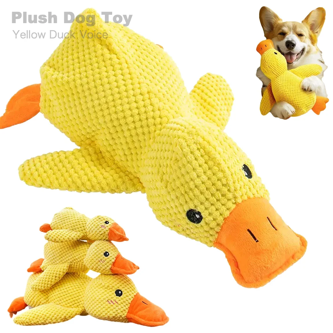 インタラクティブな犬のぬいぐるみ,咬傷に強い,黄色いアヒル,音,ペットの仲間,犬の睡眠,大臼歯の噛み物