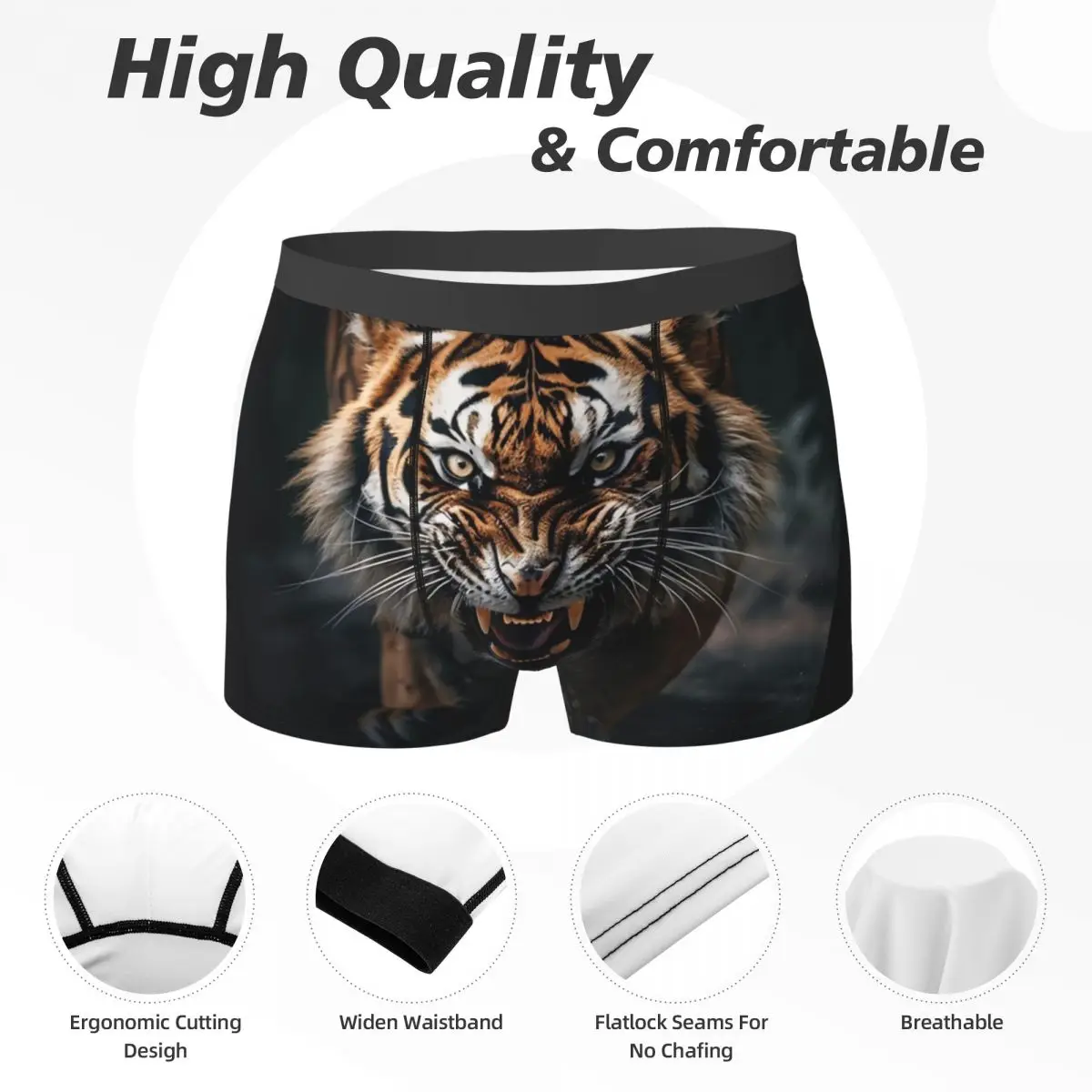 Angry Tiger Underwear The King of the Forest Males Shorts Briefs Elastic Trunk High Quality Customs Plus Size Underpants