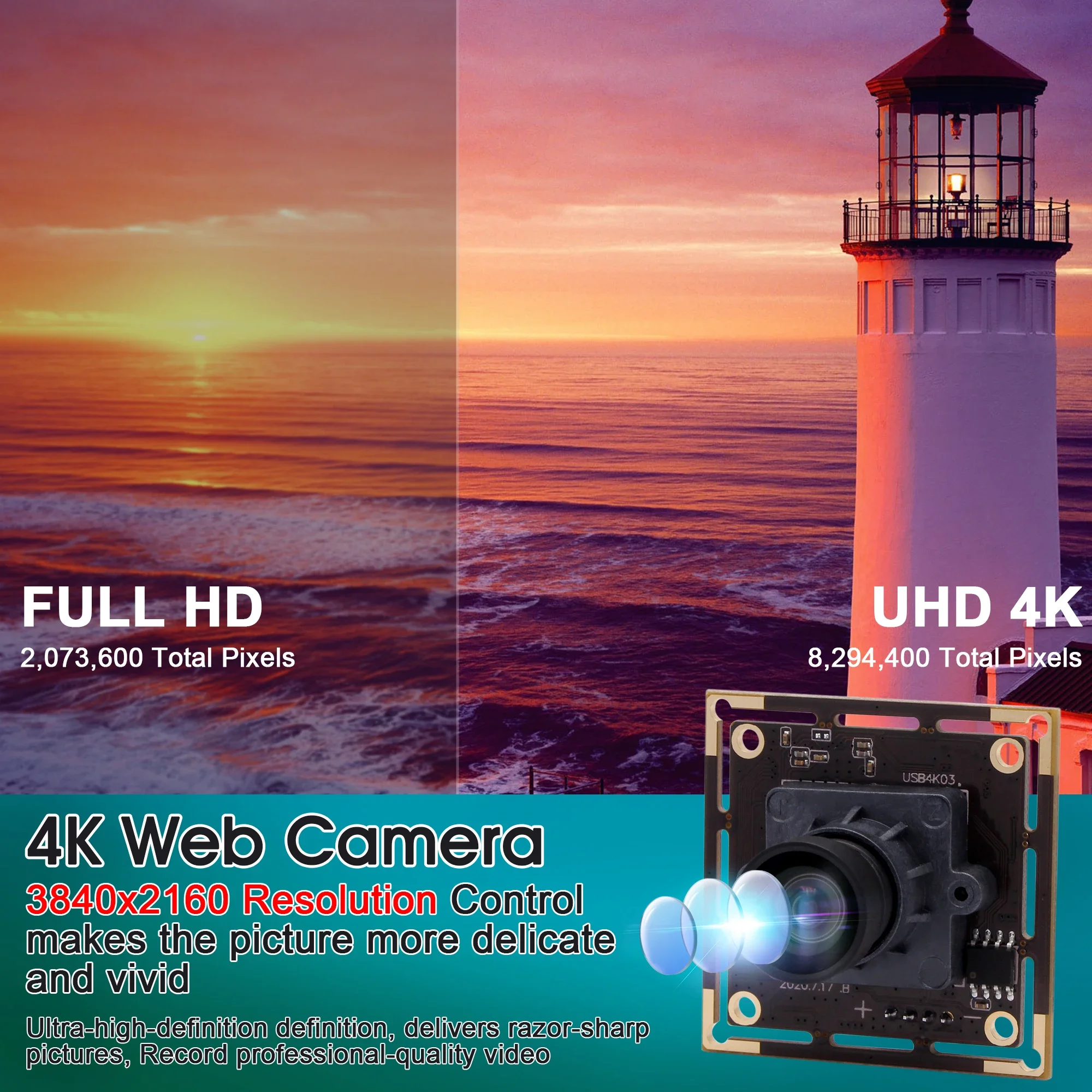 Best ELP 4K USB Camera With 85 Degree No Distortion Lens IMX415 CCTV Board Webcam 8MP USB Camera Module For Industry Machine Vis