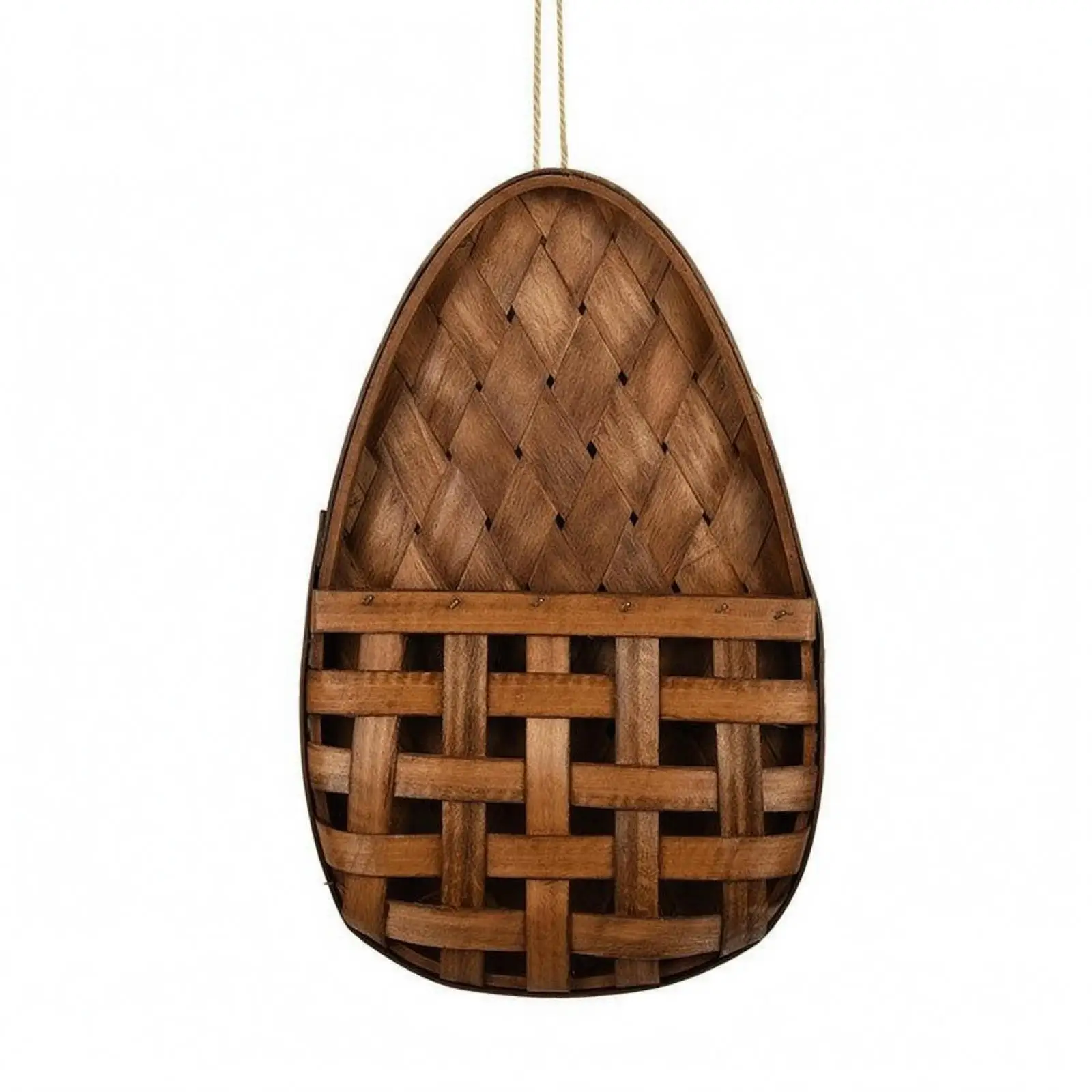 Rustic Teardrop Wall Basket Woven Wooden Hanging Storage for Plants Dried Flowers Home Decor