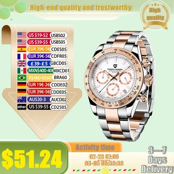 PAGANI TASARIM erkek Saatler Gül Altın Kuvars Kol Saati Lüks Erkekler Için Izle Chronograph 100 M Su Geçirmez VK63 Movt Saat Adam