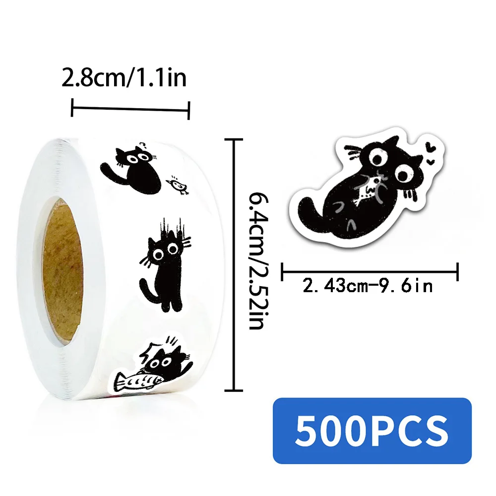 500PCS Cartoon Cute Black Cat Creative Graffiti Roll Stickers Phone Case Notepad Guitar Water Cup Desktop Decoration Stickers