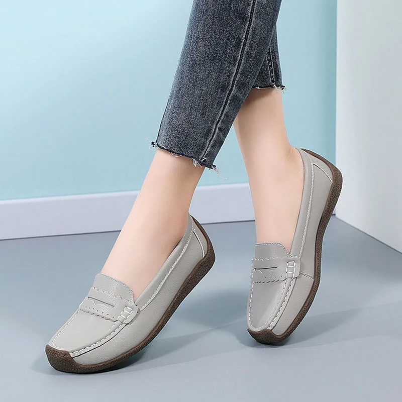 Women Shoes Soft Leather Shoes Flat Loafers Women's Moccasins Casual Zapatos Mujer Flats Female Footwear Big Size 43 44 WSH5121