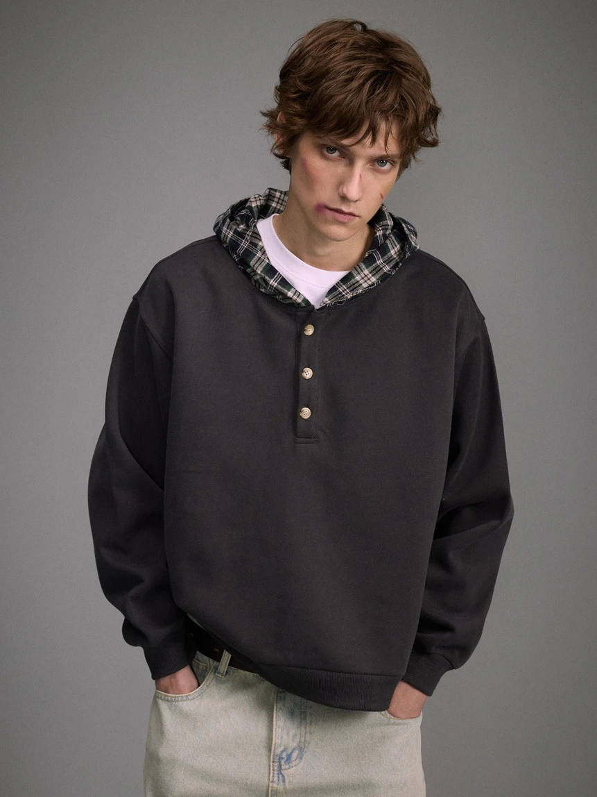 

Ретро-худи в клетку с комбинированными вставками, повседневная модель, весна 2026, новинка, американский модный бренд, длинный рукав, хлопок/полиэстер, куртка-жакет